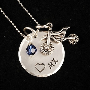 Personalized hand stamped motocross necklace - MX