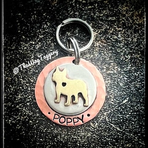 Personalized French bulldog pet ID tag - dog ID tag - Frenchies - bulldog -hand stamped - dog name tag - mixed metals - Your dog&#39;s name