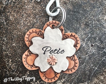 Pretty girly dog ID tag - dog name tag - copper and silver - your dogs name - emergency contact number