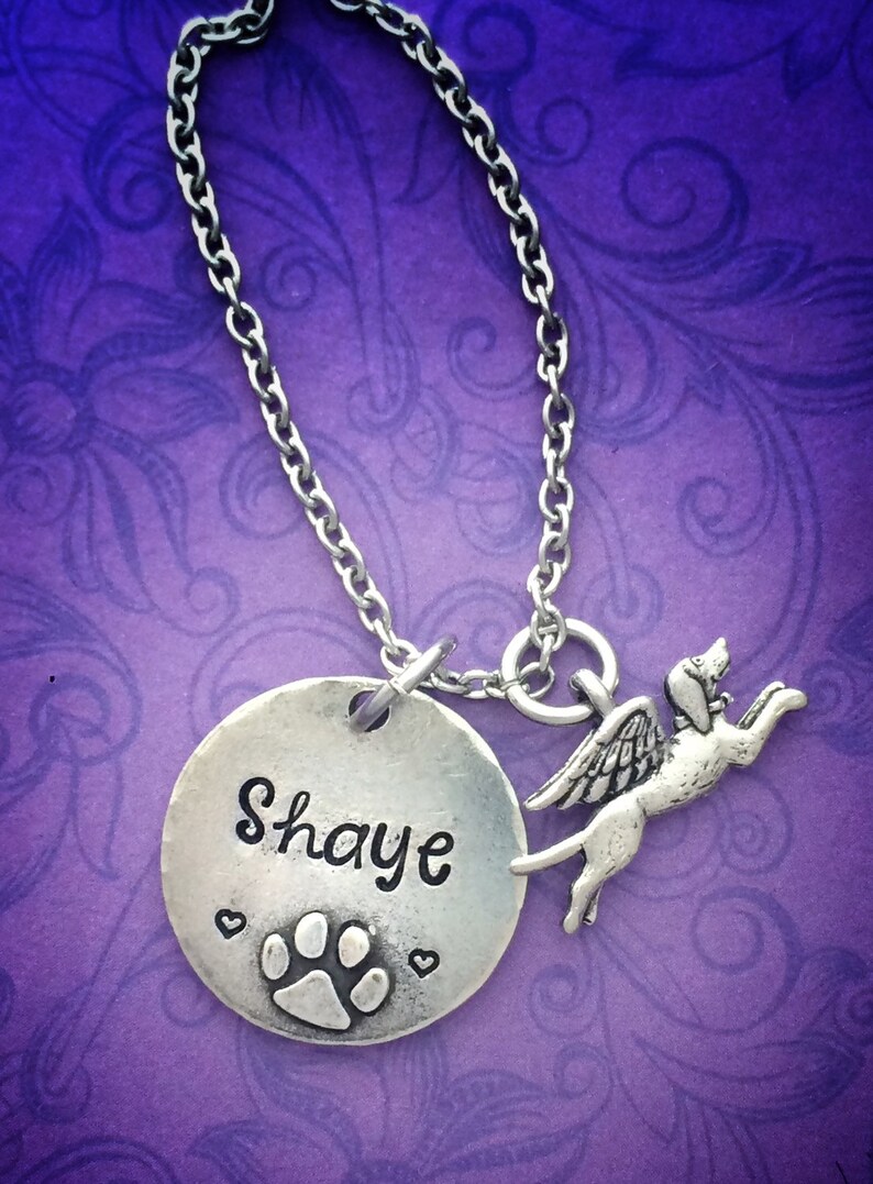 Dog Memorial Necklace Hand Stamped Dog Angel Necklace Etsy