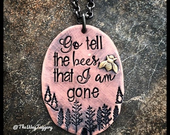 Outlander Necklace: Hand Stamped Copper, Brass Bee - "Go Tell the Bees"