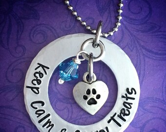 Keep Calm & Carry Treats - Necklace pendant - Dog Treats - Handmade - Handstamped