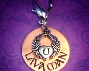 Personalized Horse Bridle Tag: Hand Stamped Copper, Angel Wings