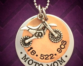 Hand stamped and personalized Moto Mom necklace - motocross necklace - MX - dirt bike - rider number