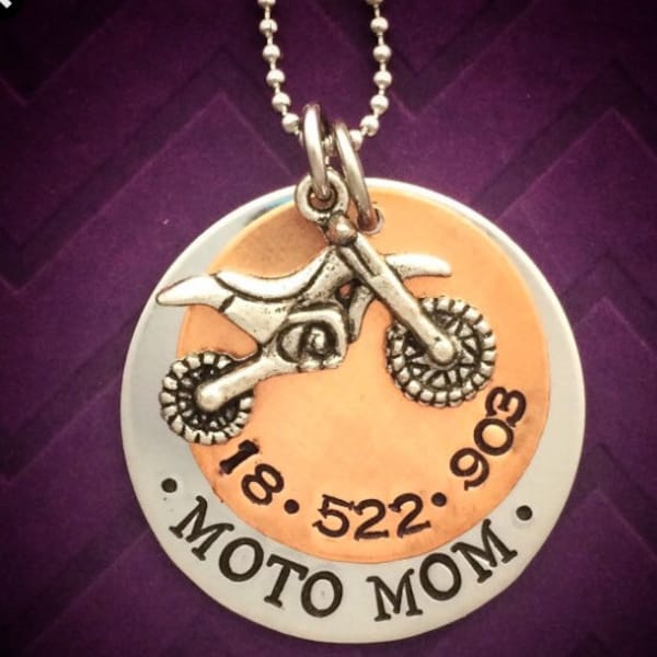 Hand stamped and personalized Moto Mom necklace - motocross necklace - MX - dirt bike - rider number