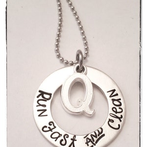 Dog agility necklace - hand stamped necklace - Run fast and clean - Q - agility - competition dogs