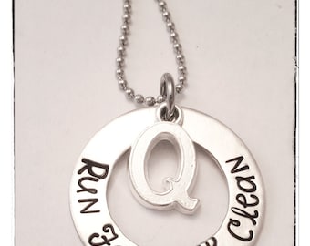 Dog agility necklace - hand stamped necklace - Run fast and clean - Q - agility - competition dogs