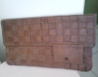 Medium Size Vintage Brown Leather Patchwork Clutch bag