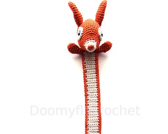 Cute red textile Squirrel  bookmark in orange crocheted cotton ; forest animal; squirrel for books and geek reading fans