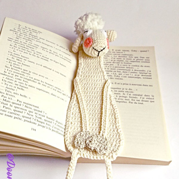 Marque pages Mouton au crochet pudique en coton au crochet