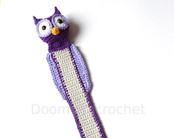 Marque pages Hibou en coton violet au crochet