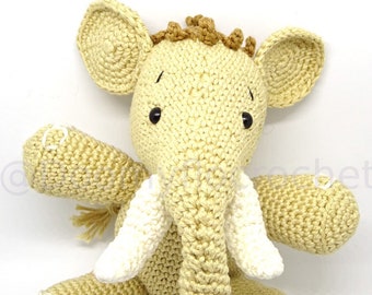 Elephant Mastodon amigurumi in beige cotton, crochet technique, toy, plush, decoration