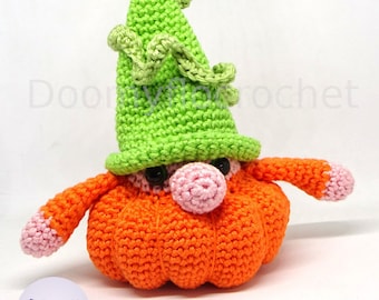 Gnome citrouille Halloween en coton au crochet peluche