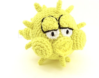 Yellow globe fish OpenBSD amigurumi crocheted, cotton decoration; for geeks