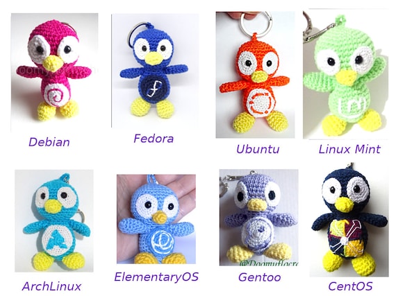 Portachiavi pinguino distribuzioni logo Linux a scelta in cotone  all'uncinetto - Etsy Italia