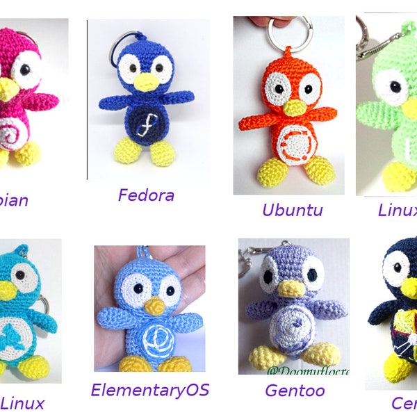 Porte-clés manchot Linux logo distributions au choix en coton au crochet