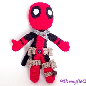 Deadpool amigurumi cotton crochet doll superheros red and black figurine textile comics usa image 1