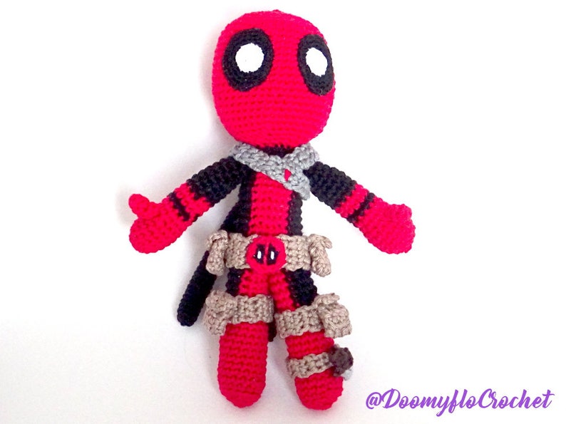 Deadpool amigurumi cotton crochet doll superheros red and black figurine textile comics usa image 1