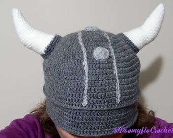 Crocheted Viking hat beanie; adult horned helmet, cosplay, role-playing games