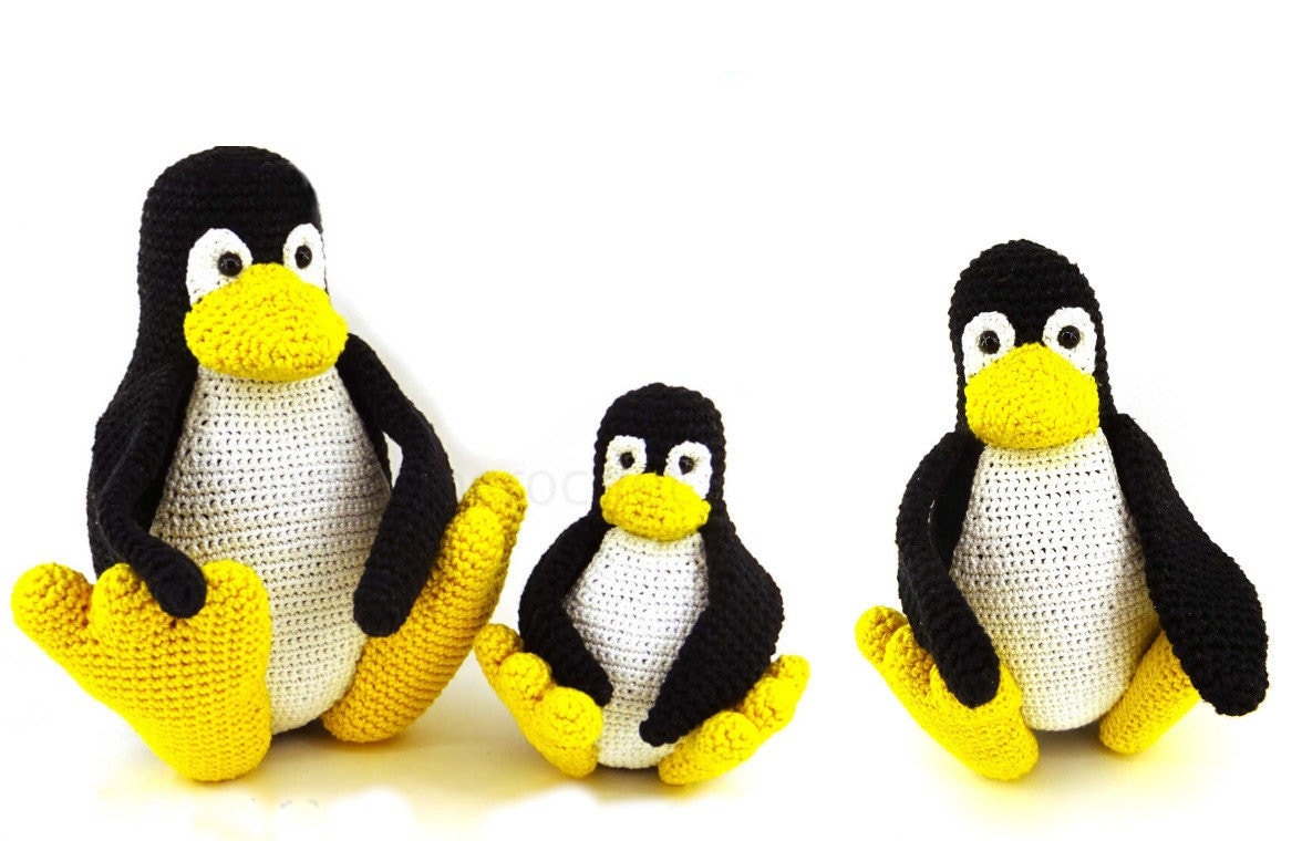 TUX LINUX かぎ針編みコットン製の大小ペンギンのぬいぐるみ