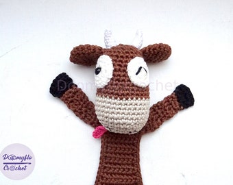 Funny crocheted brown cow bookmark