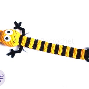 Crochet Bookmark Bee; yellow and black cotton yarns; insect; Books accessories
