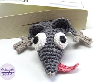 Marque pages Rat gris en coton fait-main au crochet pour livres