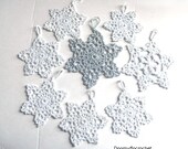 Christmas decoration set of 8 silver snowflakes white cotton and silver metallic thread