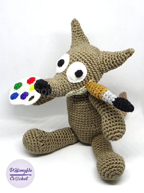 Chien Loup mascotte GIMP figurine coton au crochet inspirée du logiciel retouche images