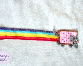 Marcapáginas textil gato nyancat arcoíris algodón ganchillo
