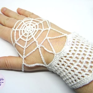 Mittens spider web in white and silver crochet cotton image 1