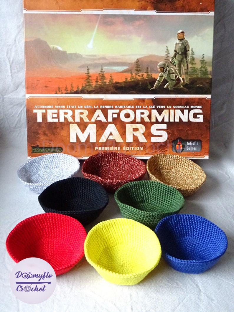 Terraforming Mars bols rangement jeu société en coton au crochet image 1