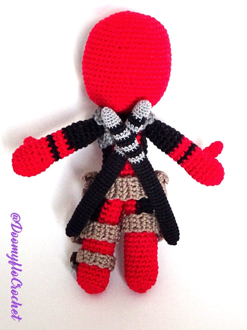 Deadpool amigurumi cotton crochet doll superheros red and black figurine textile comics usa image 4