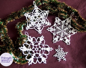Snowflakes crochetmade white and silver cotton