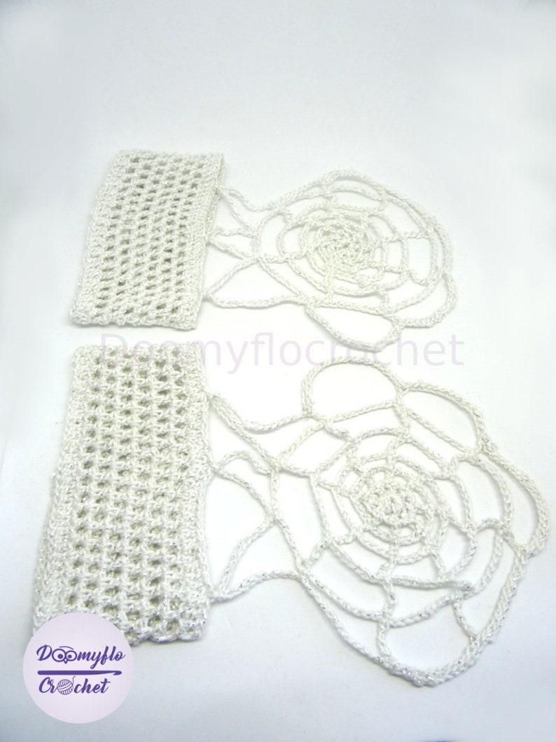 Mittens spider web in white and silver crochet cotton image 9