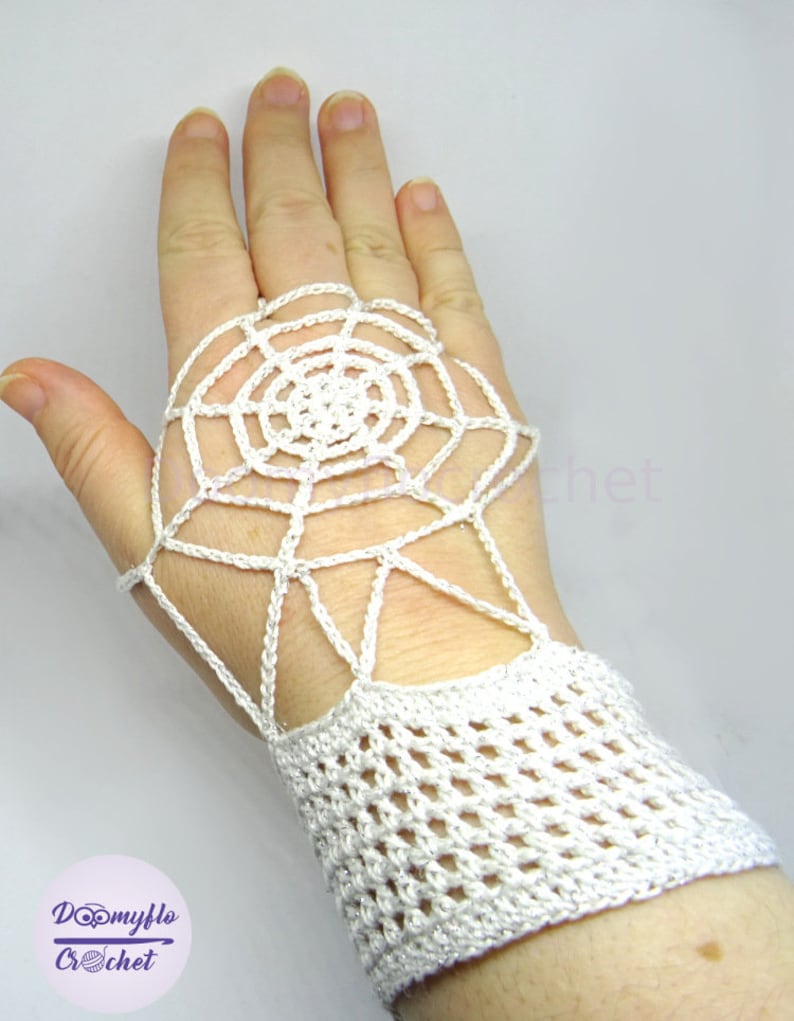 Mittens spider web in white and silver crochet cotton image 2