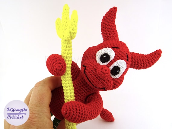 Red Demon Daemon Beastie BSD Devil Mascot Free BSD Crochet Cotton