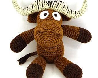 Gnou mascotte GNU Linux Amigurumi en coton et au crochet