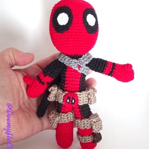 Deadpool amigurumi cotton crochet doll superheros red and black figurine textile comics usa image 6