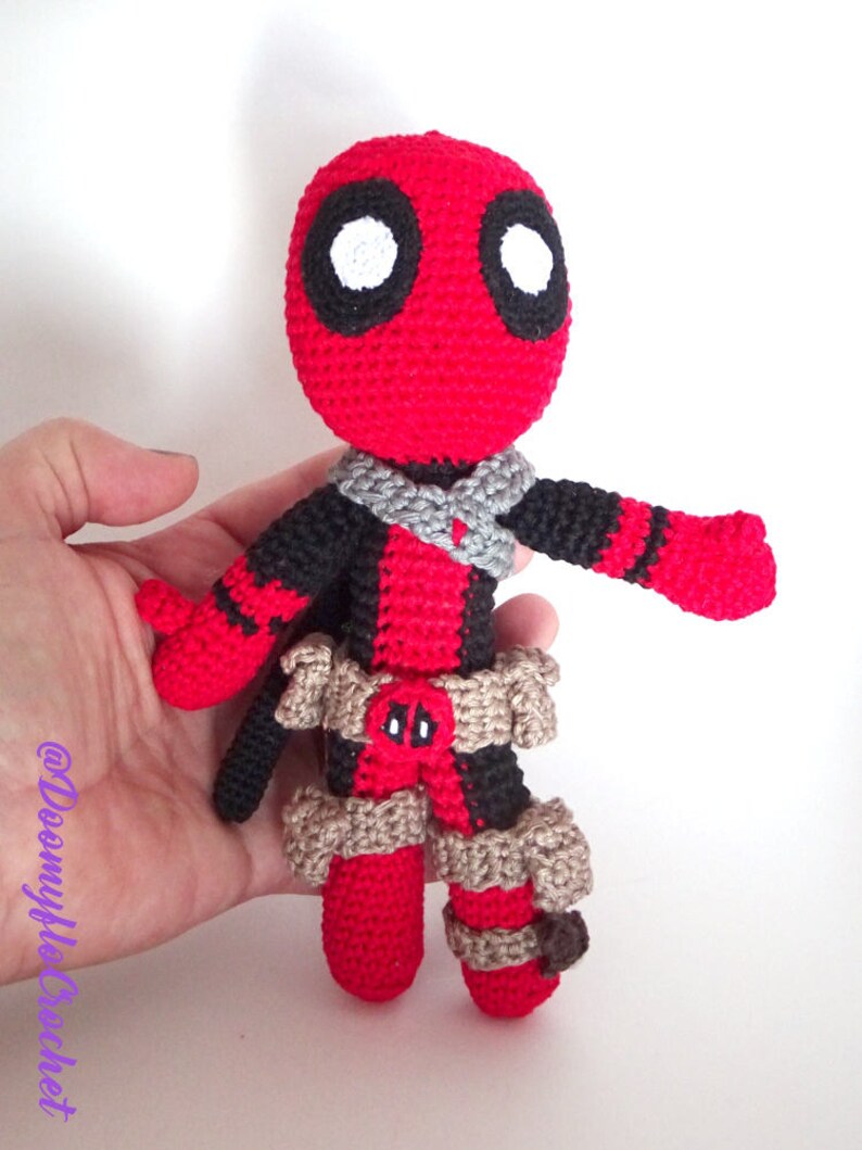 Deadpool amigurumi cotton crochet doll superheros red and black figurine textile comics usa image 6