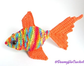 Rainbow goldfish fish crochet amigurumi , plush toy, stuffed toy fish, doudou fish
