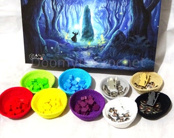 Nemeton cotton crochet bowl set for BLAM druids board game tokens; board game storage