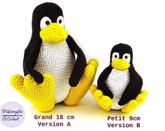 TUX LINUX pingüino de peluche grande y pequeño ganchillo de algodón