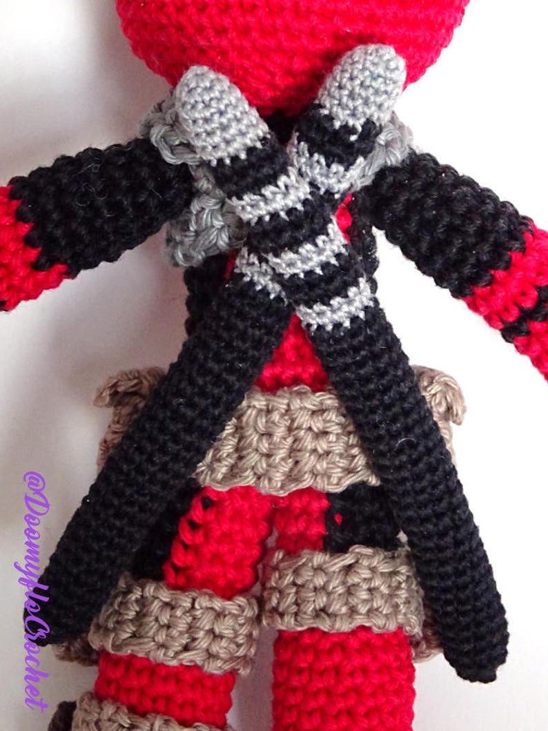 Deadpool amigurumi cotton crochet doll superheros red and black figurine textile comics usa image 5