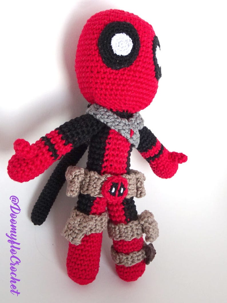 Deadpool amigurumi cotton crochet doll superheros red and black figurine textile comics usa image 2