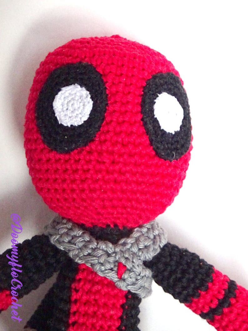 Deadpool amigurumi cotton crochet doll superheros red and black figurine textile comics usa image 3