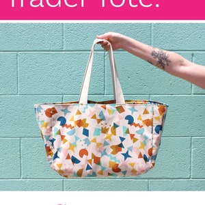 The Trader Tote Costura PDF por Mary Make & Do Tote Bag Patrón de costura Descargar Roomy Tote Shopper Tote Patrón de bolso escolar Patrón de bolso de bebé