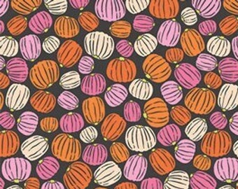 Pumpkin Carving Halloween Fabric by Art Gallery Fabrics Spooky 'n Witchy Collection AGF Studio Jack-o-Lantern Pink Orange Black