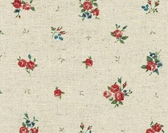 Roses Cotton Flax by Sevenberry for Robert Kaufman Natural Red Floral Fabric Modern Kitchen Flowers Made In Japan