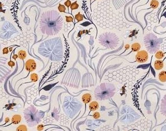 Busy Bees Fabric by Rae Ritchie for Dear Stella Fabrics Cottage Grove Collection Quilt Fabric Modern Honeycomb Lavender and Periwinkle